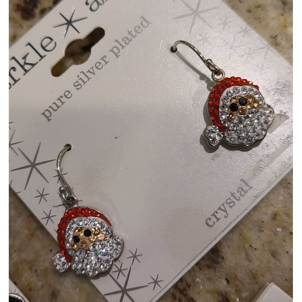 3 Pair Sparkle Allure Silver Plate Crystal Christmas Earrings Penguin Tree Santa - Picture 5 of 8